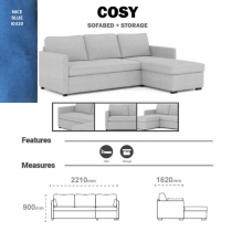 COSY SOFABED WITH CHAISE LOUNGE - BLUE (I0320)