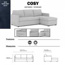 COSY SOFABED WITH CHAISE LOUNGE - DARK GREY (I0314)